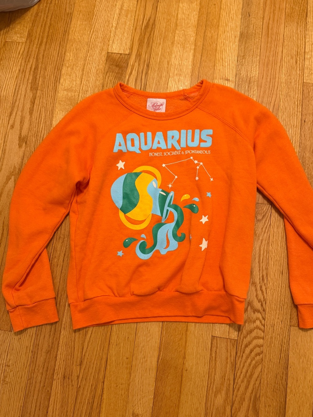 Orange Midnight Rider Aquarius zodiac Anthropologie sweatshirt size M
